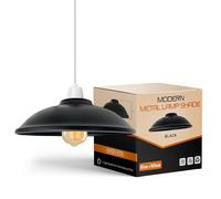 Modern Black Metal Lamp Shade, 24cm Diameter, 7cm Height Industrial Pendant Light Cover for Ceiling, Table, and Floor Lamps, Easy fit, Home Office Lighting Decor