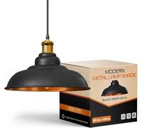 Modern Black Metal Lampshade with Gold Inner 32cm Easy Fit Ceiling Pendant Light Shade for Restaurant Bedroom Living Room Office Hallway Café Indoor Metal Replacement Light Shade