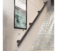 Modern Black Metal Stair Railing 16m Handrail Kit with Wall Mount Support for Indoor & Outdoor UseComplete Staircase Guardrail System