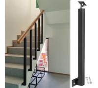 Modern Black Metal Stair Railing - Complete Kit with Flat Brackets for Indoor Steps Guardrail Decks Patios Lofts Villas - Stylish Square Balustrade