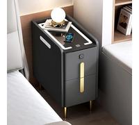 Modern Black Nightstand with Charging Station - USB Ports Outlets 2 Drawers LED Light - Compact Bedroom Side Table for Small Spaces Nightstand for Bedroom (40x40x49 cm)