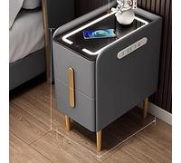 Modern Black Nightstand with Wireless Charging Station LED Lights 2 DrawersStylish Side Table for Bedroom & Living Room (Color: E Size:)