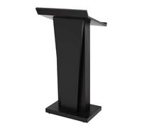 Modern Black Portable Metal Lectern Stand with Open Storage Simple Conference Podium for Presentations Reception Desk and Public Speaking Events