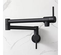 Modern Black Pot Filler Faucet - Wall Mount Double Joint Swing Arm Solid Brass Kitchen Sink Faucet with Two Handles Folding & Stretchable Single Hole Design (Matt Black)