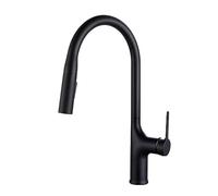Modern Black PullOut Kitchen Faucet SingHoMixer Tap for Hot & Cold Water Deck Mounted Brass Sink Faucet with Ceramic Plate Spool (Black01)