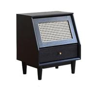 Modern Black Rattan Nightstand with Drawer - Stylish Bedroom Bedside Storage Cabinet Simple Side Table Ideal for Small Spaces & Home Decor