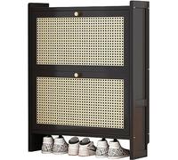Modern Black Rattan Shoe Cabinet - Slim Storage Unit with 2/3 Flip Doors Free-Standing Rack for Heels & Sneakers Ideal for Hallway Entryway & Living Room (87x70cm)