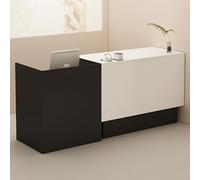 Modern Black Reception Desk with Lockable Drawer & Cable Management Stylish Cash Counter with Open Storage Large 140 cm Office Desk for Reception Area