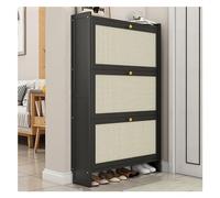 Modern Black Shoe Cabinet - 50cm Freestanding Wooden Storage with 2-Tier Shelves & Hidden Compartments - Stylish Entrywayfor Home Shoes