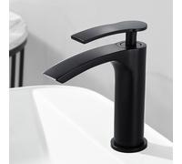 Modern Black Single Handle Bathroom Faucet - Ceramic Valve Stylish Low-Profile Design Waterfall Sink Mixer for Contemporary Washbasin Elegant and Bathroom Accessories.