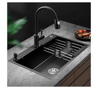 Modern Black Stainless Steel Kitchen Sink with Pull-Out Sprayer Faucet and Accessories, Single Bowl Drop-in Sink for Easy Cleaning and Versatile Usage (Color : B, Size : 50x45x21cm)