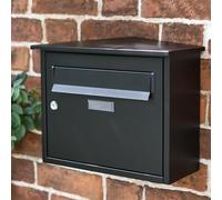 Modern Black Steel Front Opening Wall Mounted Post Box with Lock - Secure Mailbox for Home or Office Outdoor Use Decorative Wall Mounted Organiser Stylish Front Door Accent