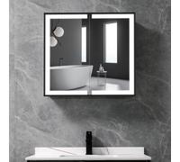 Modern Black Surface Mount LED Mirror Cabinet with Double-Sided Door