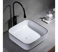 Modern Black Trim Ceramic Bathroom Sink, Vanity Top Installation, Washbasin for Balcony or Home, Space-Saving Design (50x40x14cm)