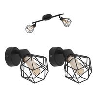Twin Ceiling Spot Light & 2x Matching Wall Lights Black Modern Cage Moving Head