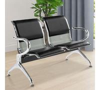 Modern Black Waiting Room Chairs for 2 Office Seats with Backrest & Armrests Sturdy Steel Frame Comfortable Reception Furniture Stylish Design