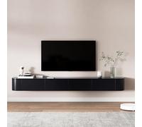 Modern Black Wall-Mounted TV Cabinet with LED Lights 180cm Entertainment Unit Stylish Floating Shelf with 2 Drawers for Living Room & Bedroom Storage