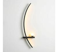 Modern Black Wall Sconces - 21.6" LED Linear Wall Lights for Bedroom & Living Room, 3-Color Dimmable Curved Art Decor Sconce Lamp for Hallway, Stairs & Vanity (Hardwired)(Black Left,55cm)