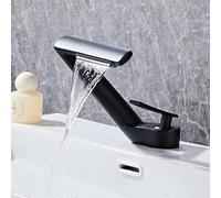 Modern Black Waterfall Basin Mixer Tap - Stylish Brass 2-Handle Bathroom Sink Faucet - Contemporary Design for Luxury Washroom Upgrade