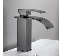 Modern Black Waterfall Bathroom Faucet - Single Lever Mixer Tap, 1 Hole Design, Easy Installation, Sl asin Sink Fixture for Contemporary Bathrooms