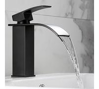 Modern Black Waterfall Sink Faucet Single Handle 1 Hole Basin Mixer for Bathroom Hot & Cold Water Durable & Stylish Design Perfect for Contemporary Spaces