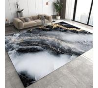 Modern Black White Gold Marble Texture Area Rug , 80x150cm Soft Low Pile Rug for Living Room Bedroom, Contemporary Abstract Printed Carpet for Kids Nursery Decor, Non-Slip Backing, Easy To Clean