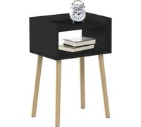 Modern Black Wooden Nightstand Tall Bedside Table With Pinewood Legs And Open Shelf Slim Side Table H60 X L40 X W30Cm