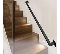 Modern Black Wrought Iron Stair il - 8ft Square Baluster Rail for Indoor/Outdoor Staircase Bar Counter & Wall Support - Durable Grab & Foot Rail for Safety and Style