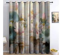 Modern Blackout Curtains 2 Pieces Lotus Pond 140x245cm Thermal Insulating Curtains for Living Room & Bedroom Energy-Efficient Thermal Drapes with Grommets