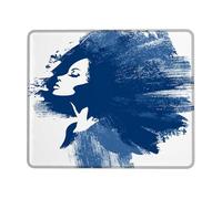 Modern Blue Artistic Portrait Mouse Pad, Stitched Edge Non-Slip Mousepad, Rubber Washable Gaming Mouse Pad for Home and Office Square 8x10 Inch