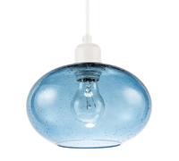 Modern Blue Blown-Glass Pendant Light Shade with Subtle Air Bubbles | 20cm x 13cm | Wide and Flattened Globe Oval Shape by Happy Homewares