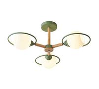 Modern Blue Lighting Fixture,Farmhouse Wood Oak Chandelier Rustic During Light Branch Handblown Glass Globe Shade Ceiling Light for Living Room-Gray and Wood 3 Head