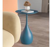 Modern Blue Metal Side Table with Tray Top - Small Round Coffee Table Versatile Sofa Table Stylish Nightstand for Bedroom - Easy Assembly & Chic Design
