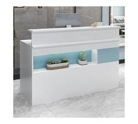 Modern Blue Reception Desk with LED Light Checkout Counter for Retail Lockable Storage Drawer Easy Assembly Compact Design (100cm/39.4in)