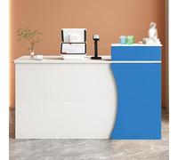Modern Blue Reception Desk with Lockable Drawers - Compact Minimalist Front Counter for Salons, Retail & Spas - 120cm/47.2in Stylish Small Business Furniture Solution