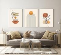 Modern Boho Decorative Pictures Aesthetic Plant Pictures, Natural Landscape Beach, Abstract Art Wall Pictures Bohemian Poster Set, Without Frame (50 x 70 cm, 3 Pieces, Poster-07)