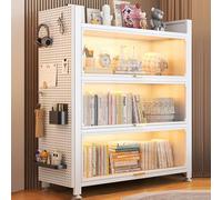 Modern Bookshelf with Flip-Up Doors, Freestanding Storage Rack, Sturdy Metal Frame for Living Room, Bedroom, Kitchen & Pantry - White, Versatile nizer for Home Decor