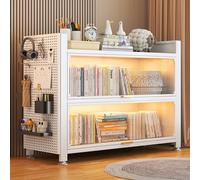 Modern Bookshelf with Flip-Up Doors, Freestanding Storage Unit, Sturdy Metal Frame for Living Room, Bedroom, Kitchen, Pantry - White, 9 Compartments, Versatile nizer
