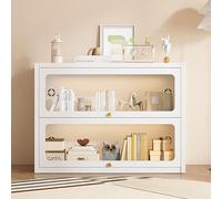 Modern Bookshelf with Foldable Doors, Freestanding Display Cabinet, Storage Shelf for Living Room & Bedroom, Stylish Bookcase, Space-Saving nizer (70x35x)