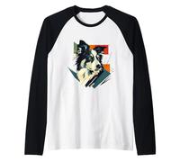 Modern Border Collie Farm Dog Artwork Raglan Baseball Tee