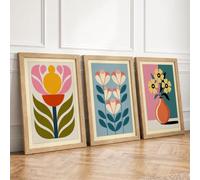 Modern Botanical Blooms Mid-Century Set of 3 Framed Wall Art Prints A3