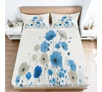 Modern Botanical Fitted Sheets Small Double Size 120 x 200 cm - Floral Pastoral Cornflower Fitted Sheets Bedding Bed Sheets For Kids Boys Girl Bed Sheets Set for Deep Pocket 30 cm