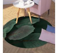 Modern Botanical Round Area Rugs 180cm - Plants Washable Soft Non Slip Green Leaf Pattern Bedroom Kitchen Circular Carpet for Bedside Dorm