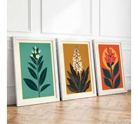 Modern Botanical Trio Mid-Century Set of 3 Framed Wall Art Prints A1