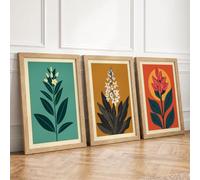 Modern Botanical Trio Mid-Century Set of 3 Framed Wall Art Prints A2
