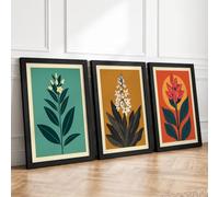 Modern Botanical Trio Mid-Century Set of 3 Framed Wall Art Prints A3