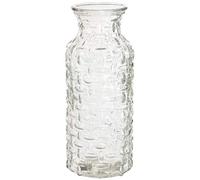 Modern Bottle Shaped Vase Woven Texture Glass Bunch, Bouquet Bud or Stem Flower Vase 25cm x 6cm Clear, Smoked Charcoal, Pastel Pink or Green (Clear)