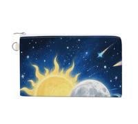 Modern Bouquet Leaves Wallet for Men Women Canvas Coin Purse Zippered Change Holder with Secure Closure, Moon Sun, One size