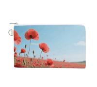 Modern Bouquet Leaves Wallet for Men Women Canvas Coin Purse Zippered Change Holder with Secure Closure, Poppy flower, One Size, Poppy Flower