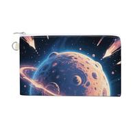Modern Bouquet Leaves Wallet for Men Women Canvas Coin Purse Zippered Change Holder with Secure Closure, Mysterious Planet, One Size, Mysterious Planet